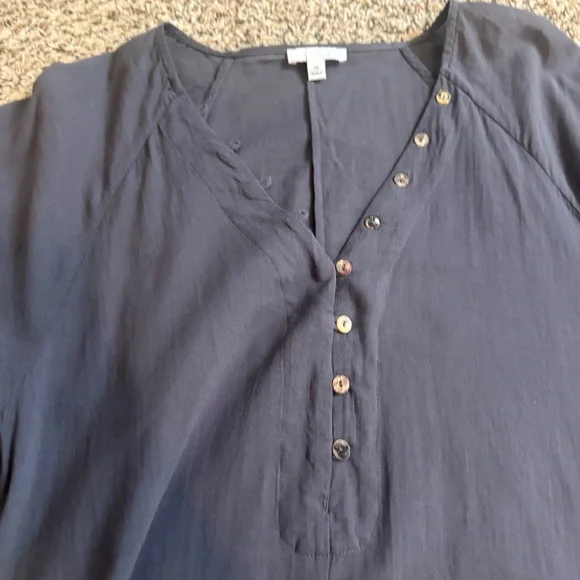 JOHNNY WAS Calme Lightweight Blue Linen Midi Dress with Slip Button Neckline XS - Picture 9 of 10